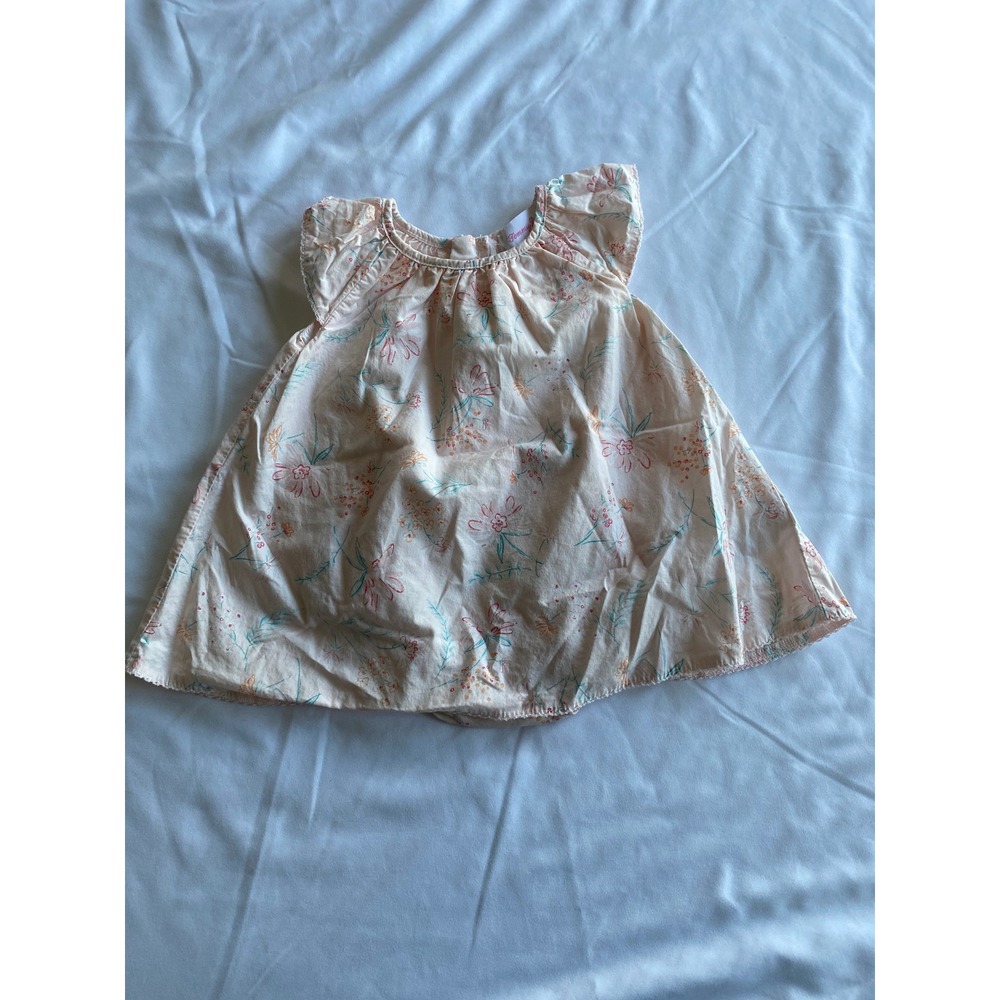 Tommy Bahama Girls Floral Cotton COTTAGECORE Romper Dress Size 3-6M Pink Peach